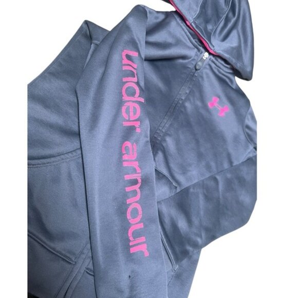 Under Armour Youth Small Zip Up Sweatshirt Hoodie Sweater UA Grey Pink Sport YSM - Picture 3 of 9